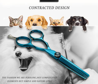 Blue Pet Grooming Thinning Shears Double Tooth Sharp Blade Adjustable Screw