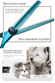 Blue Pet Grooming Thinning Shears Double Tooth Sharp Blade Adjustable Screw